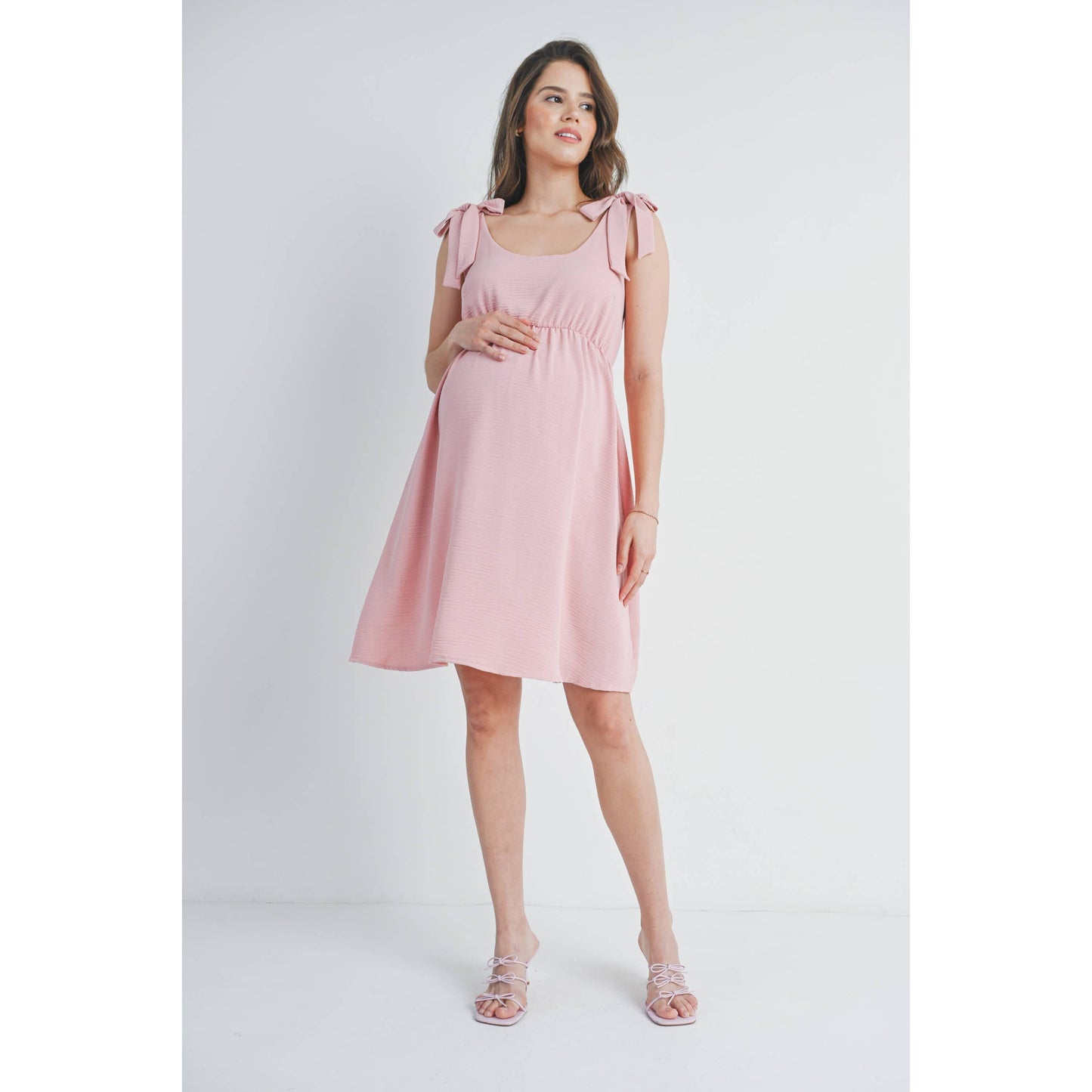 Tie-Shoulder Scoop Neck Maternity Dress